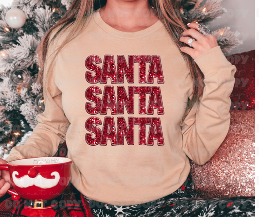 2867 Faux Glitter Santa Santa Santa  *DREAM TRANSFER* DTF