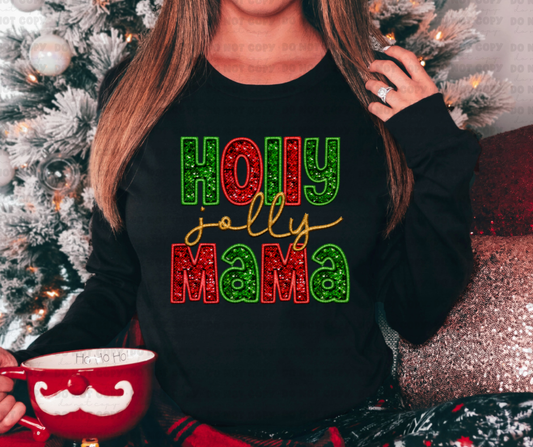 2986 Holly Jolly Mama Faux Embroidery   *DREAM TRANSFER* DTF