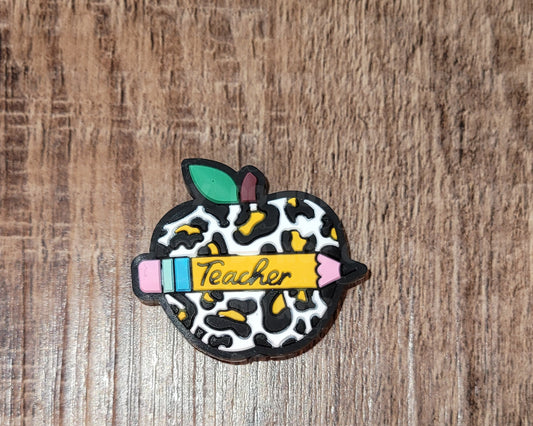 064FB Teacher leopard apple Focal Bead