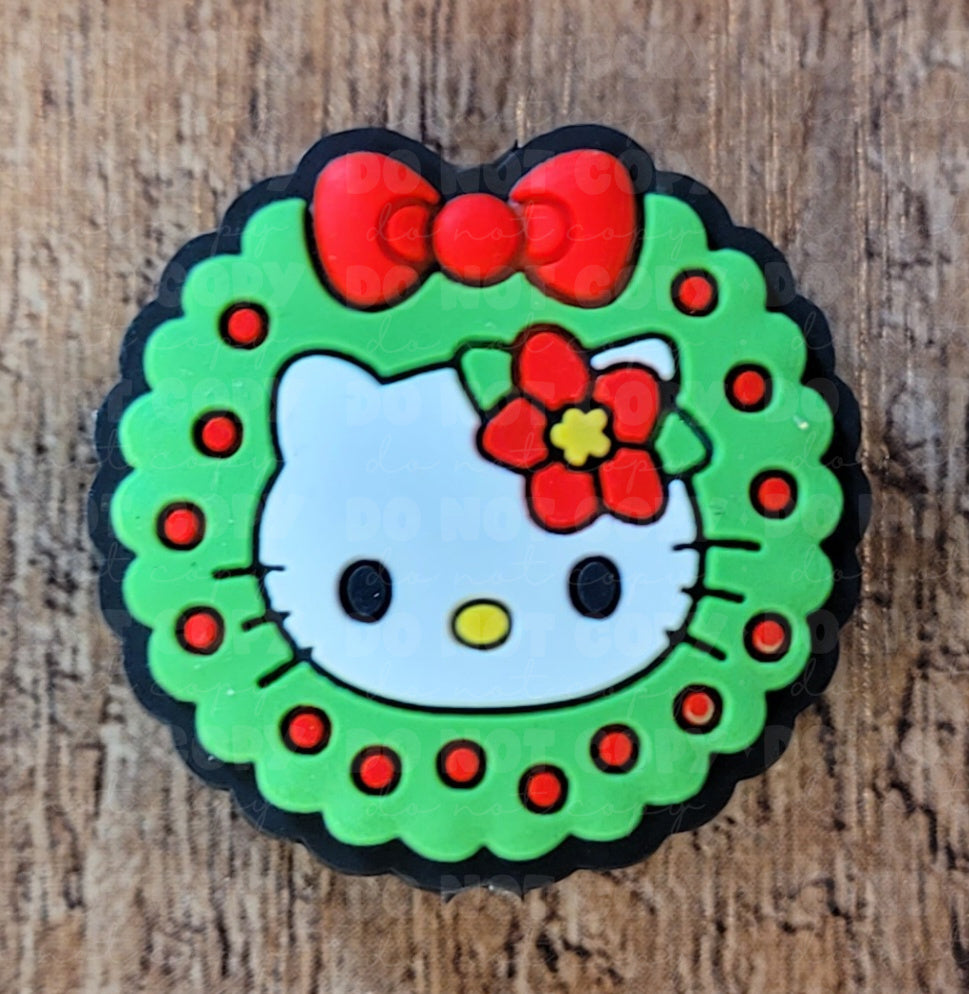 088FB Cat Christmas wreath Focal Bead