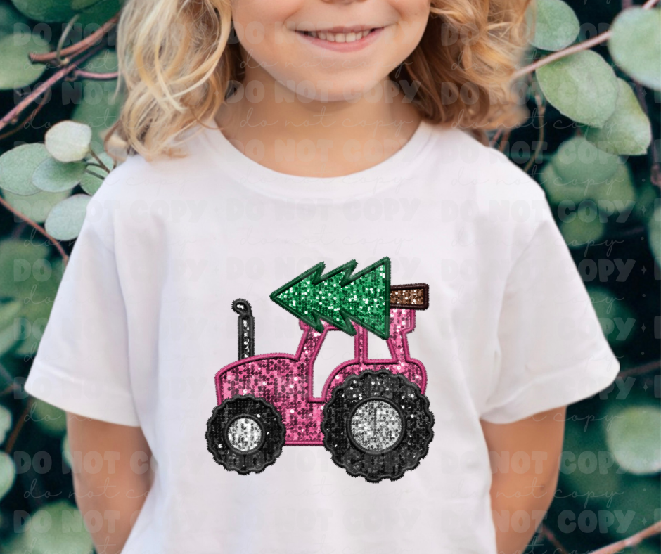 2891 Faux Glitter Tractor with Tree *DREAM TRANSFER* DTF