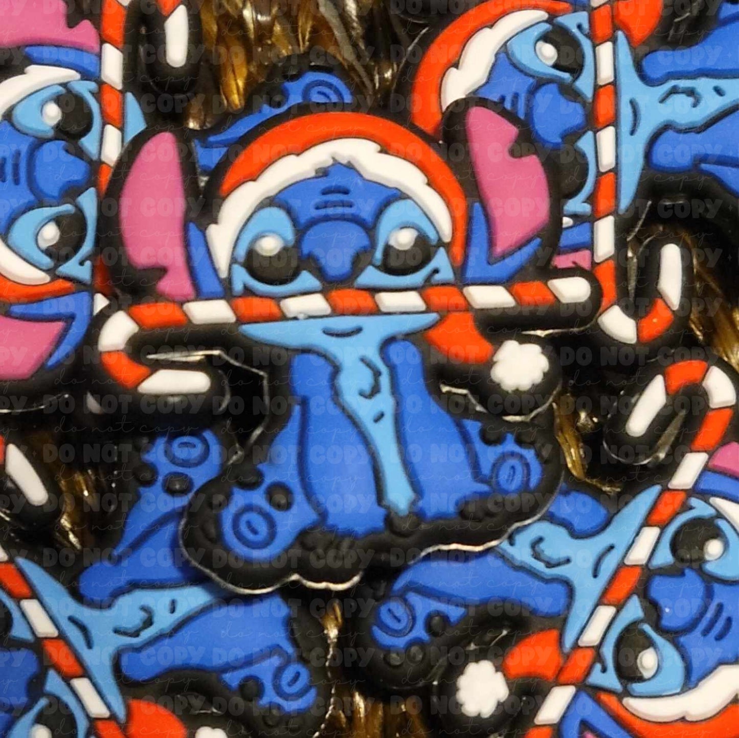 231 FB Blue guy with candy cane Christmas Focal Bead