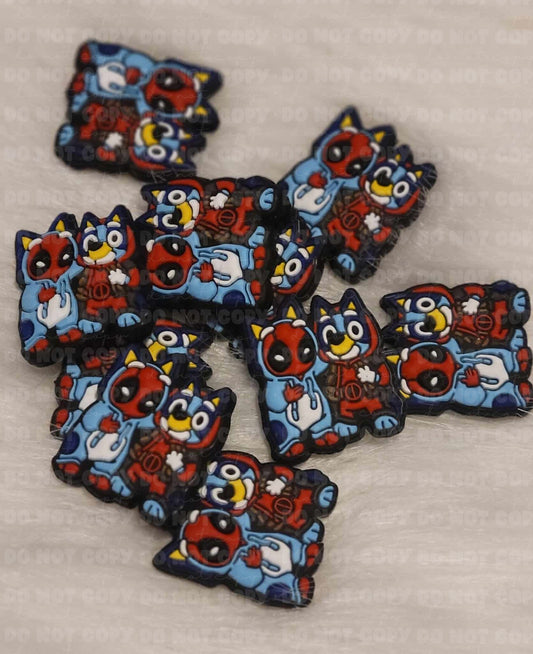 173 FB Blue dog and red pool Christmas Focal Bead