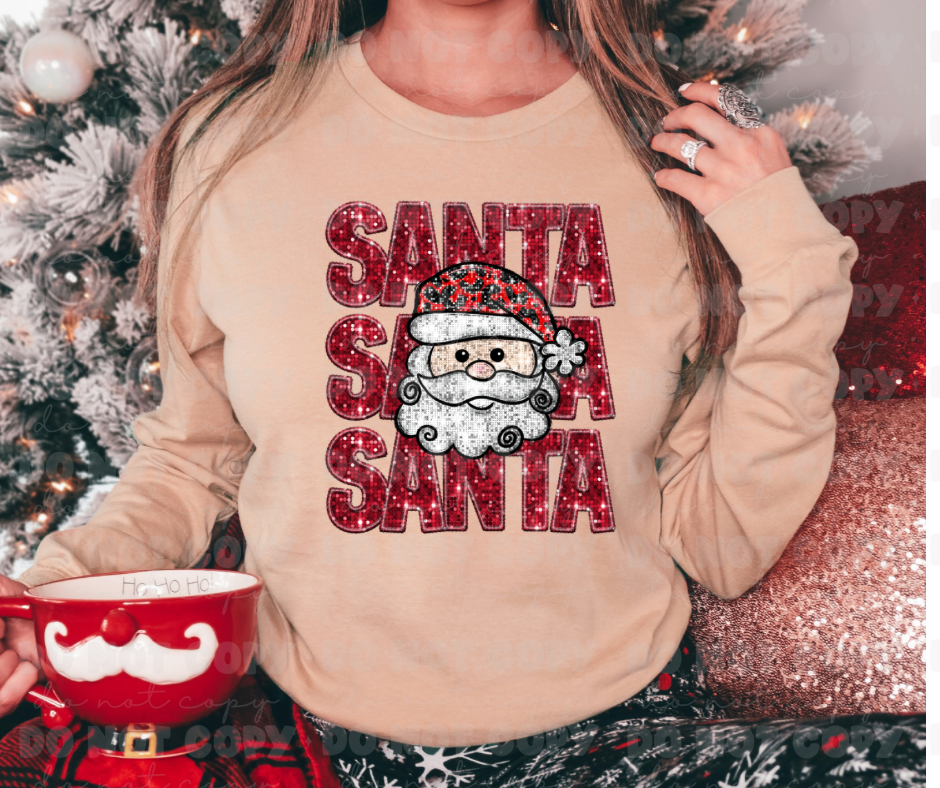 2896 Faux Glitter Santa Santa Santa  *DREAM TRANSFER* DTF