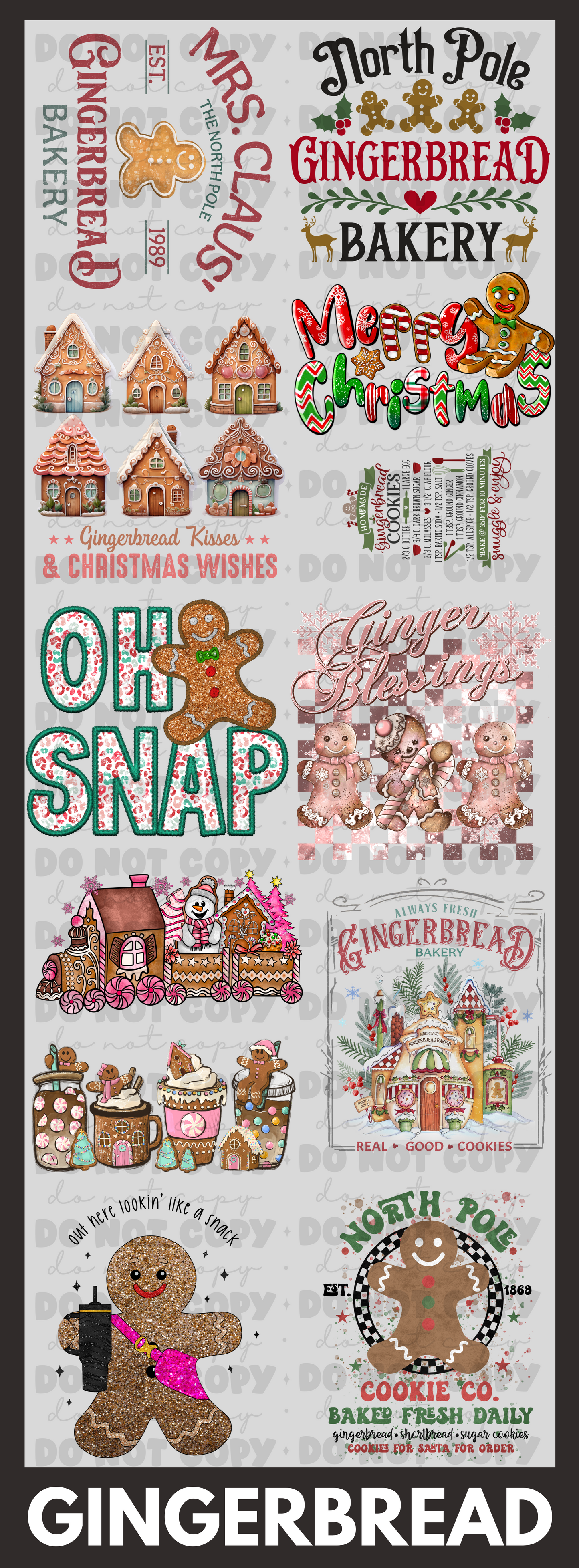 Premade Gingerbread Christmas Gang Sheet 22x60