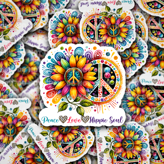 DC 1008 Peace love hippie soul Die cut sticker