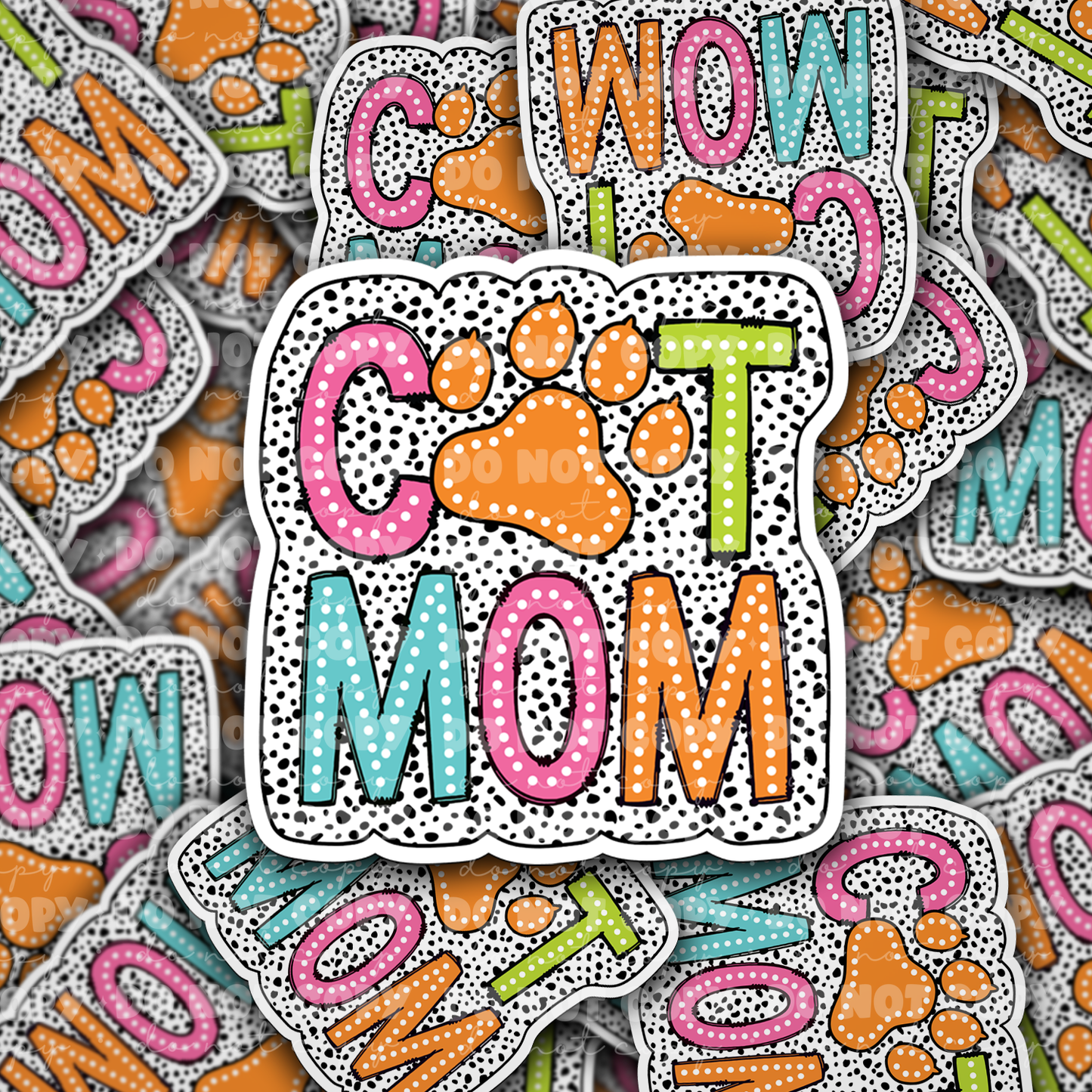 DC 1017 Cat Mom polka dot Die cut sticker