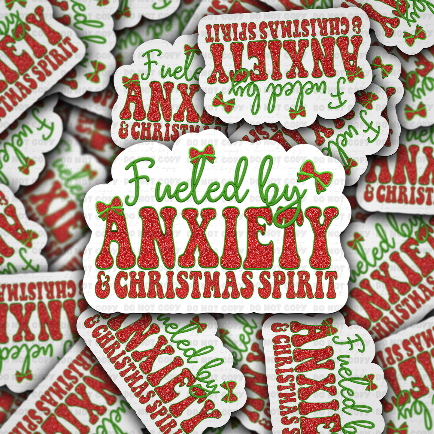 DC 1248 Fueled by anxiety and Christmas Die cut sticker