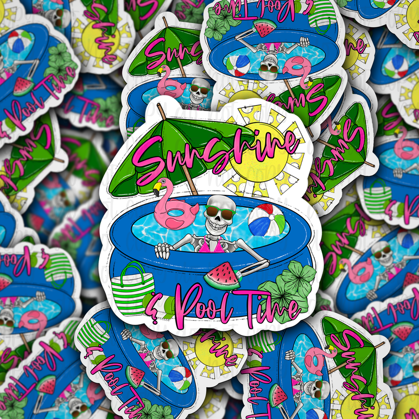 Sunshine and Pool Die cut sticker 3-5 Business Day TAT