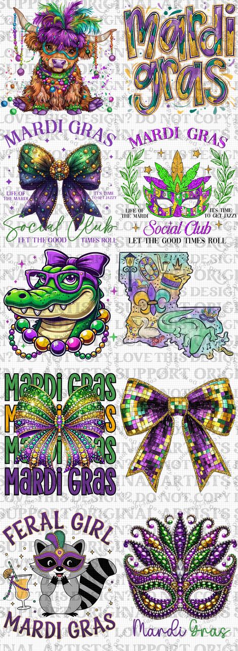 104 Premade Mardi Gras Gang Sheet 22x60