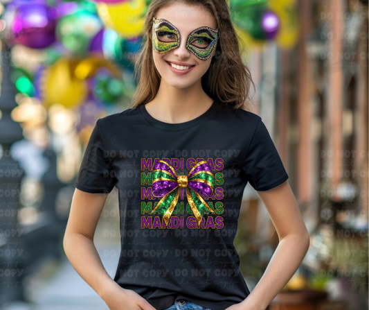 5044- Mardi Gras stacked with Coquette bow *DTF