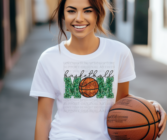 5199 - Faux glitter Basketball mom green lettering *DTF