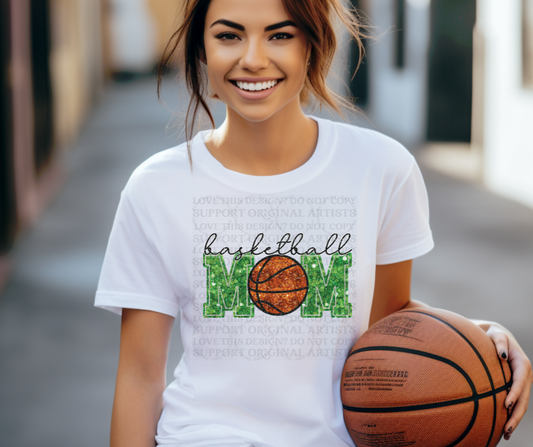 5200 - Faux glitter Basketball mom light green lettering *DTF