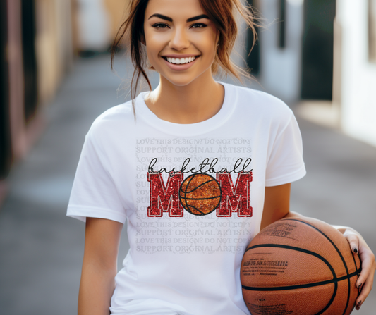 5201 - Faux glitter Basketball mom red lettering *DTF