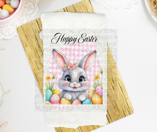 5324 Happy Easter gray bunny towel size * DTF