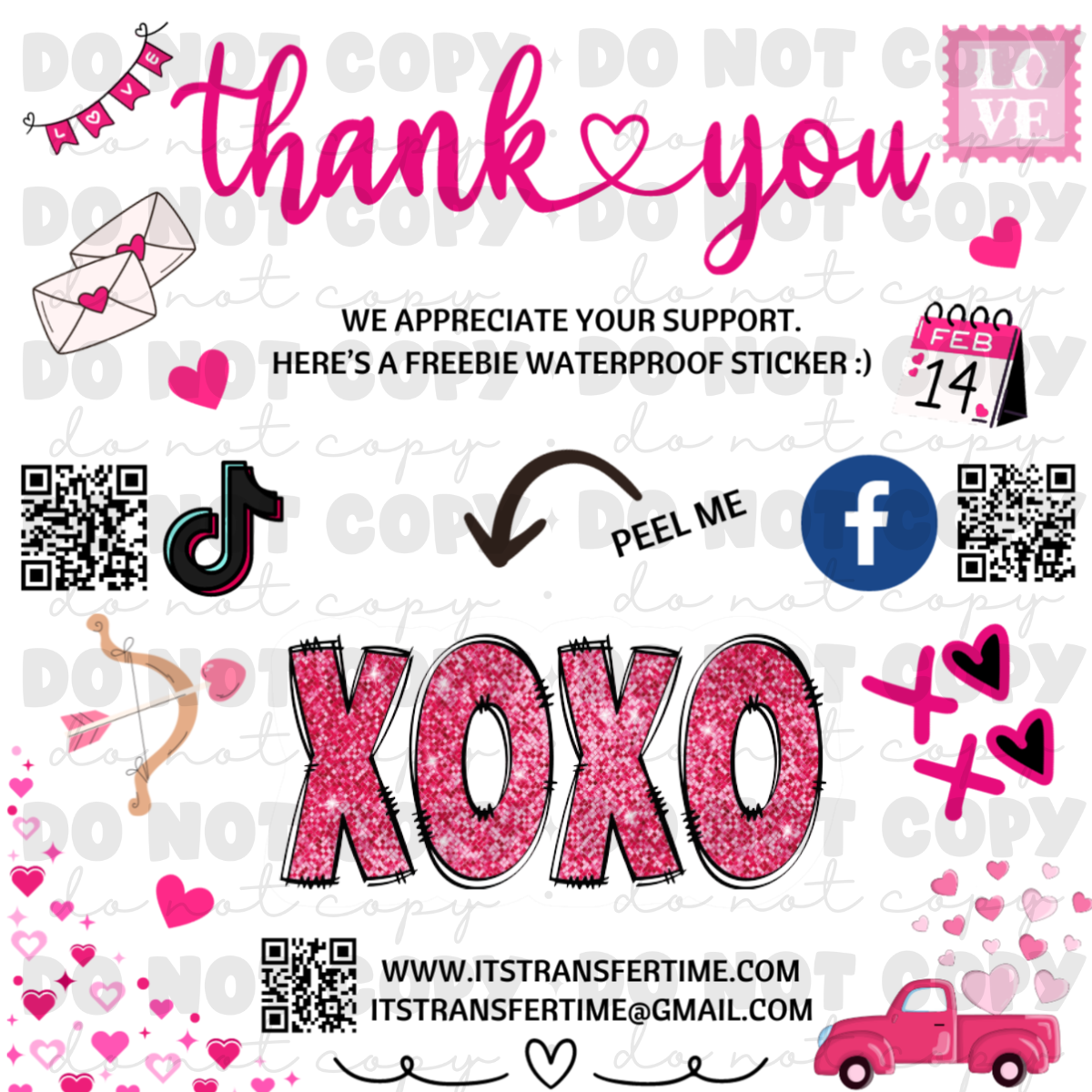 Custom thank you for your order with freebie XOXO sticker cut outs *YOU CHOSE QUANTITY* *Ships within 3-5 business days*