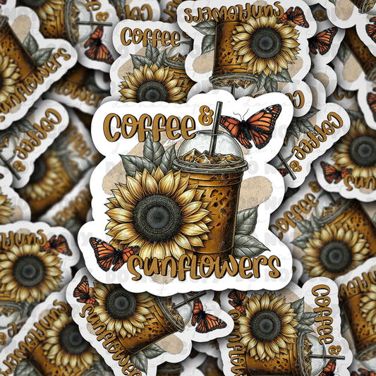 DC 1084 Coffee and sunflowers Die cut sticker