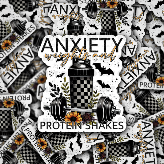 DC 1072 Anxiety weights and protein shakes Die cut sticker