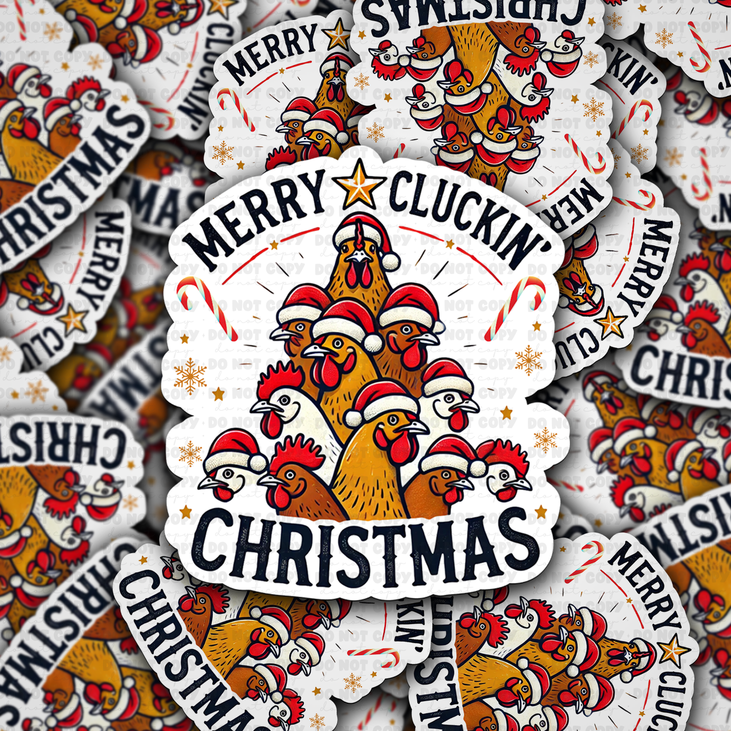 DC 1205 Merry clucking Christmas Die cut sticker