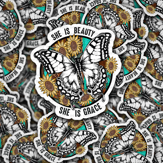 DC 1227 She is beauty she is grace butterfly Die cut sticker