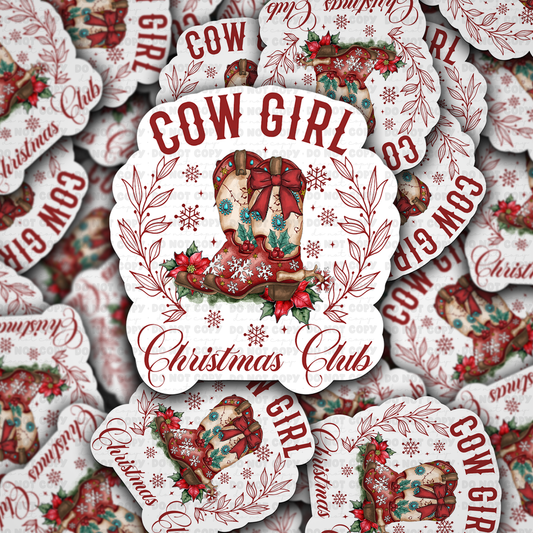 DC 1230 cowgirl Christmas Die cut sticker