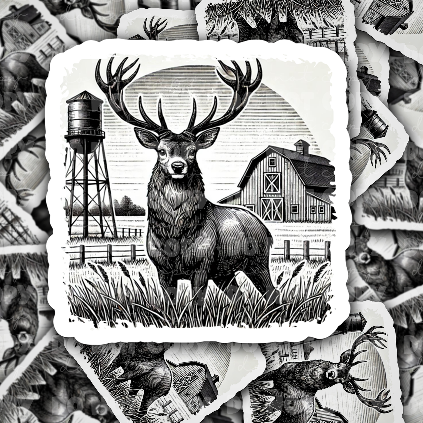 DC 1275 Country Deer in field - die cut sticker