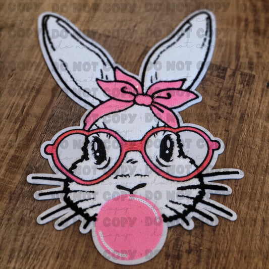 Easter bunny blowing bubble with glasses sequin Patch