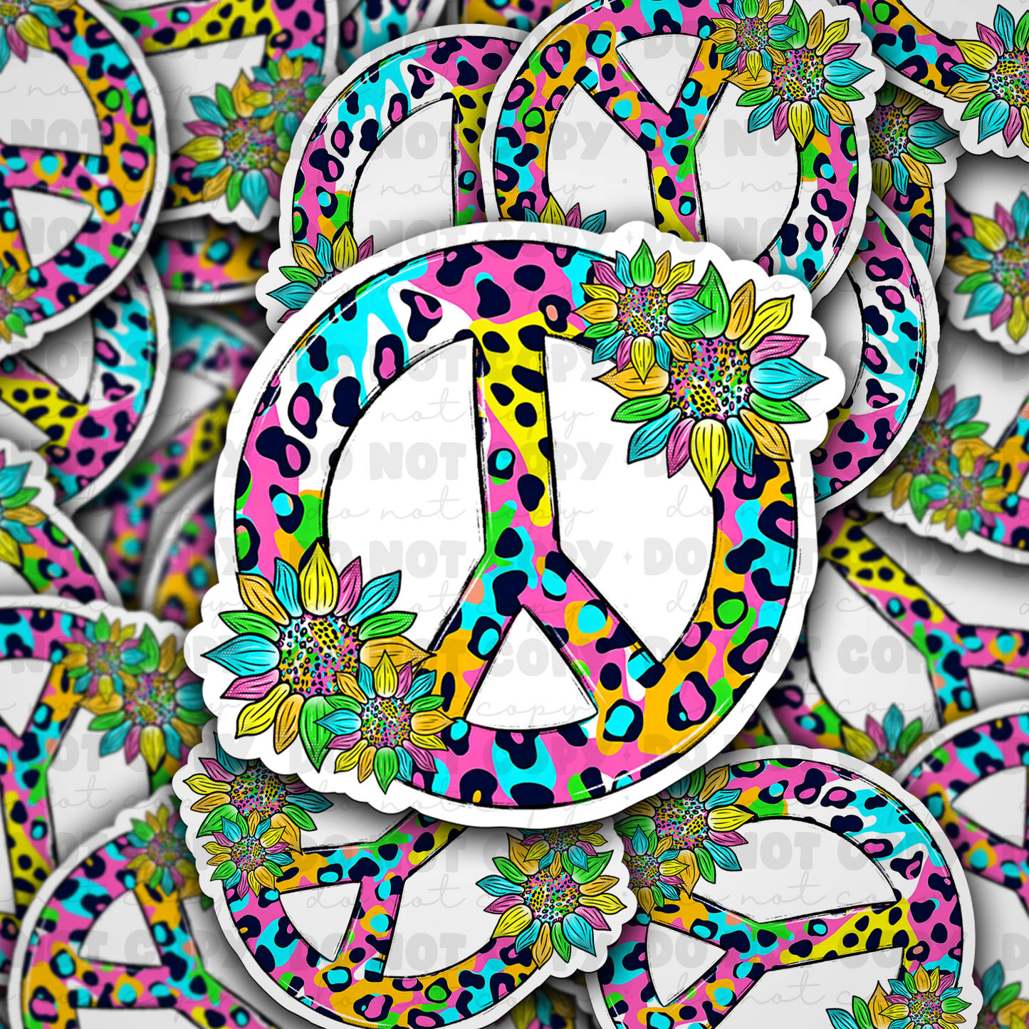 DC 1110 Peace leopard sunflower Die cut sticker