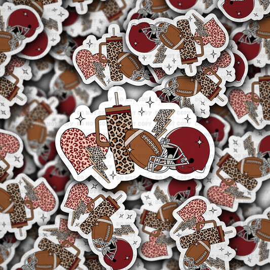 DC 1134 Leopard maroon football Die cut sticker