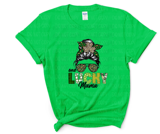 Lucky mama leopard messy bun St. Patrick's Day *DREAM TRANSFER* DTF