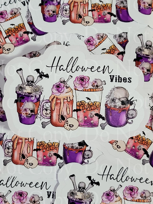 Halloween vibes coffee cups Die cut sticker 3-5 Business Day TAT.