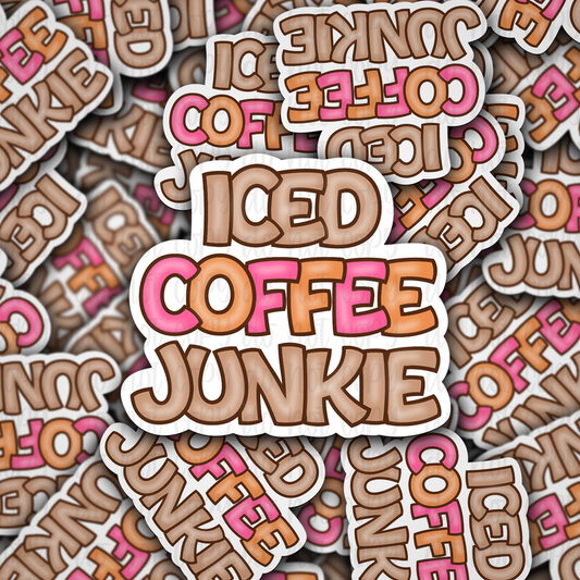 Iced coffee junkie green and brown Die cut sticker 3-5 Business Day TAT