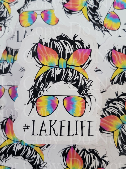 Lake life messy bun Die cut sticker 3-5 Business Day TAT.