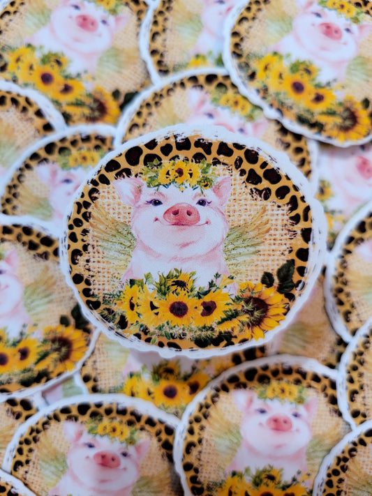 Pig with sunflower Die Cut sticker 3-5 Business Day TAT