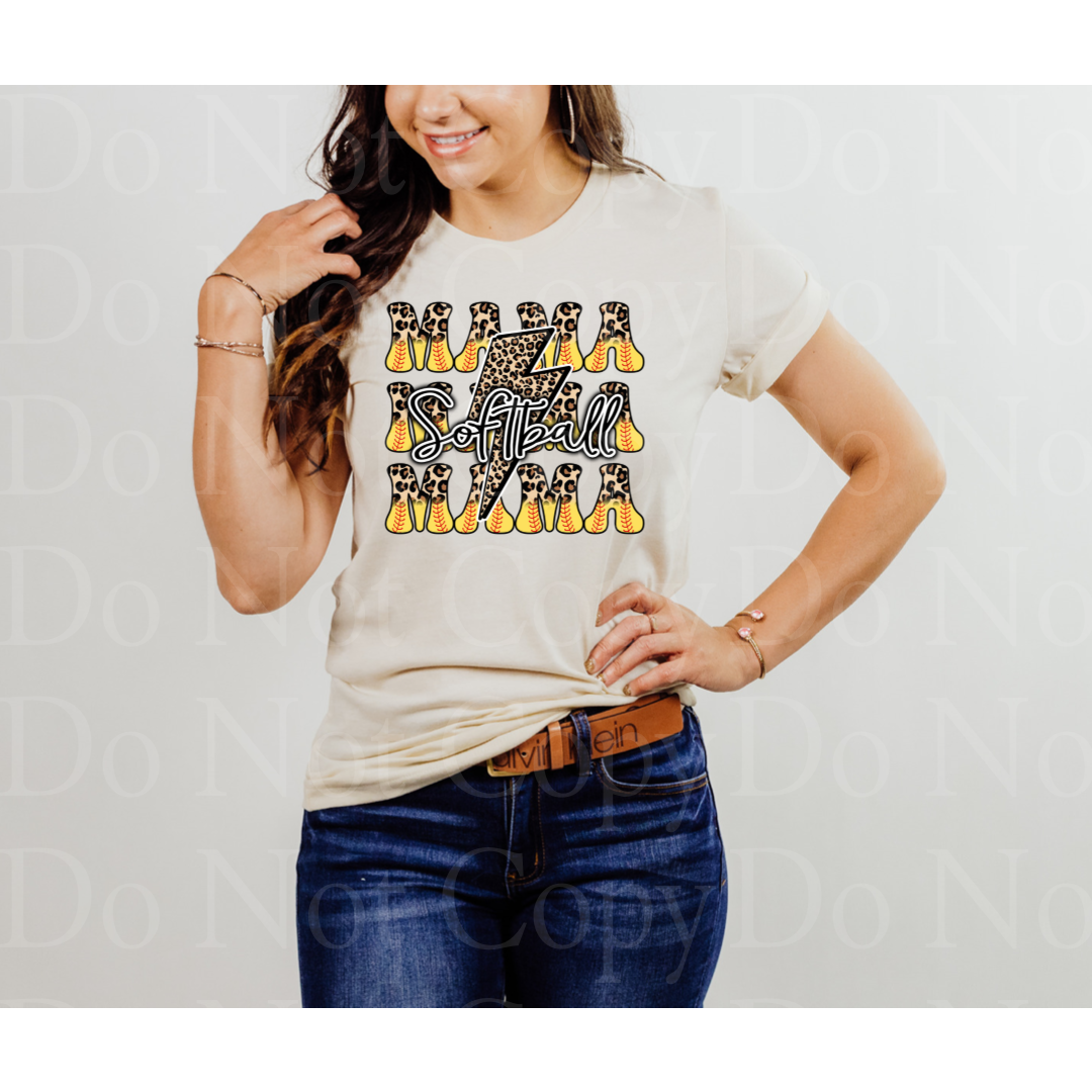 Softball Mama stacked leopard bolt *DREAM TRANSFER* DTF