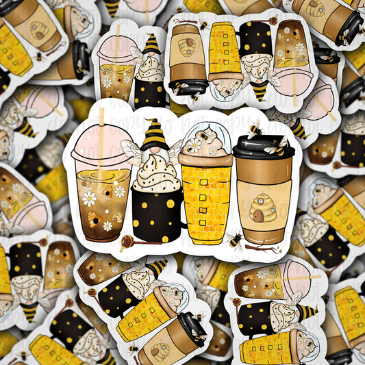 Bee Gnome coffee cup  Die cut sticker 3-5 Business Day TAT