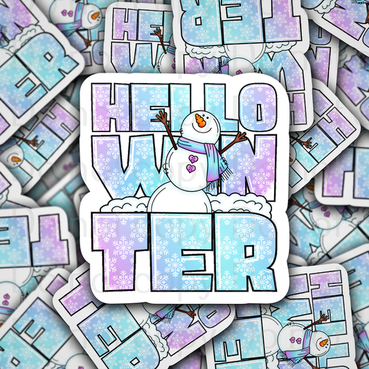 Hello winter snowman Die cut sticker 3-5 Business Day TAT