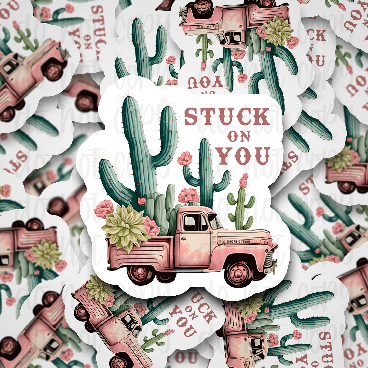 Stuck on you cactus truck Valentine's Day Die cut sticker 3-5 Business Day TAT